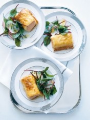 baked salmon with radish and cucumber salad