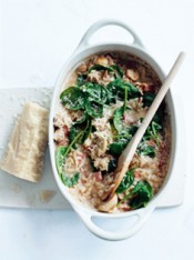 baked mushroom, bacon and spinach risotto