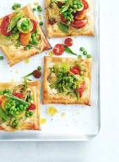 artichoke and feta tarts with tomato salad